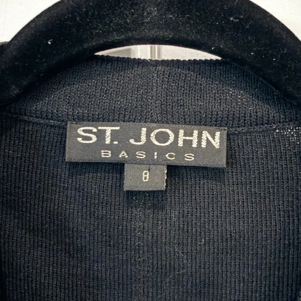St John Basics Black Knit V-Neck Button Cardigan Sz 8 Quiet Luxury Capsule Chic